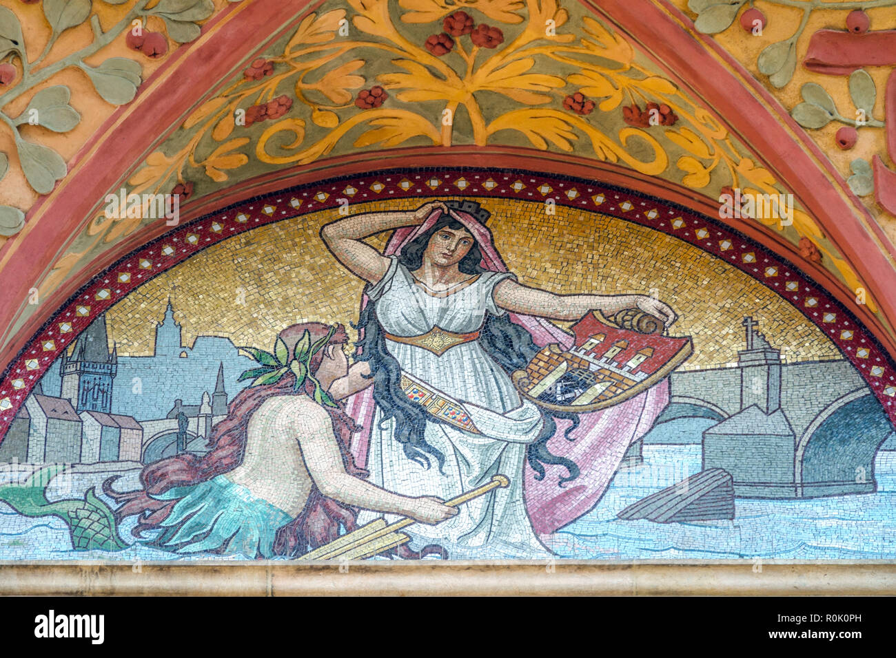 Facade Detail Of Princess Libuse Czech Mythology Na Prikope Street Prague Czech Republic Stock Photo Alamy