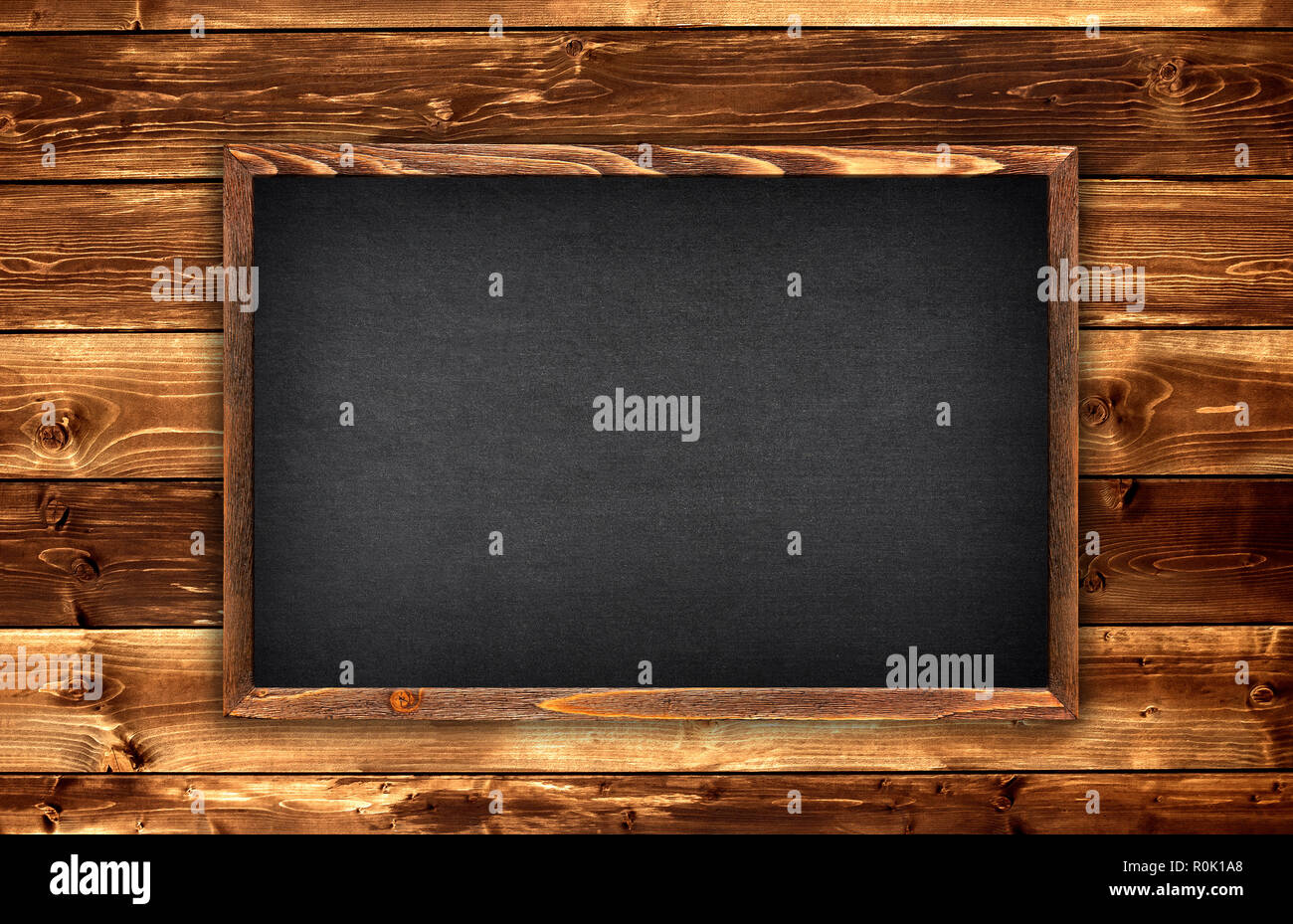 blackboard on a wood background Stock Photo