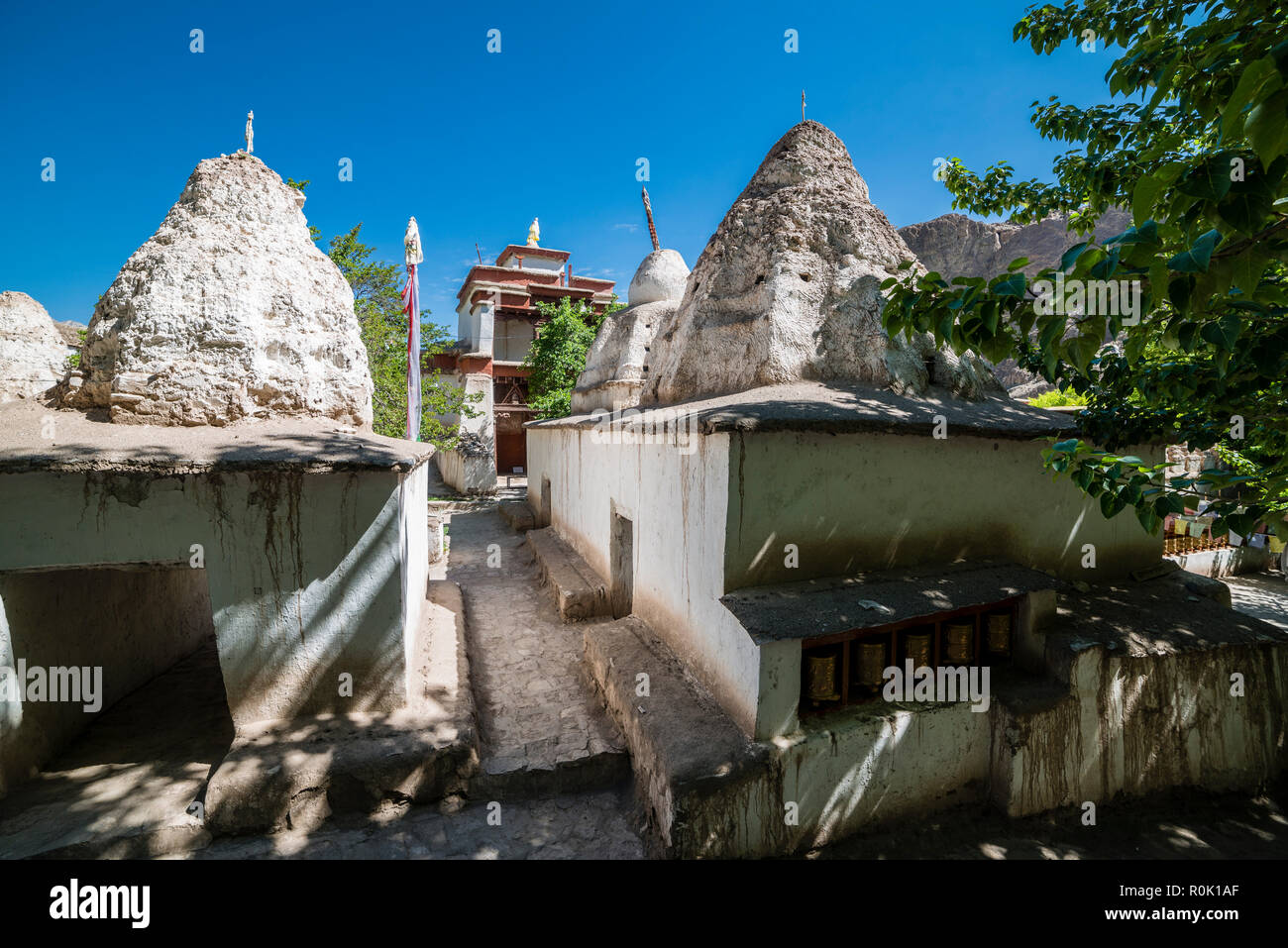 The Alchi Gompa, monastery, was built by Guru Rinchen Zangpo between 958 and 1055 and still contains some of the most beautiful wallpaintings Stock Photo