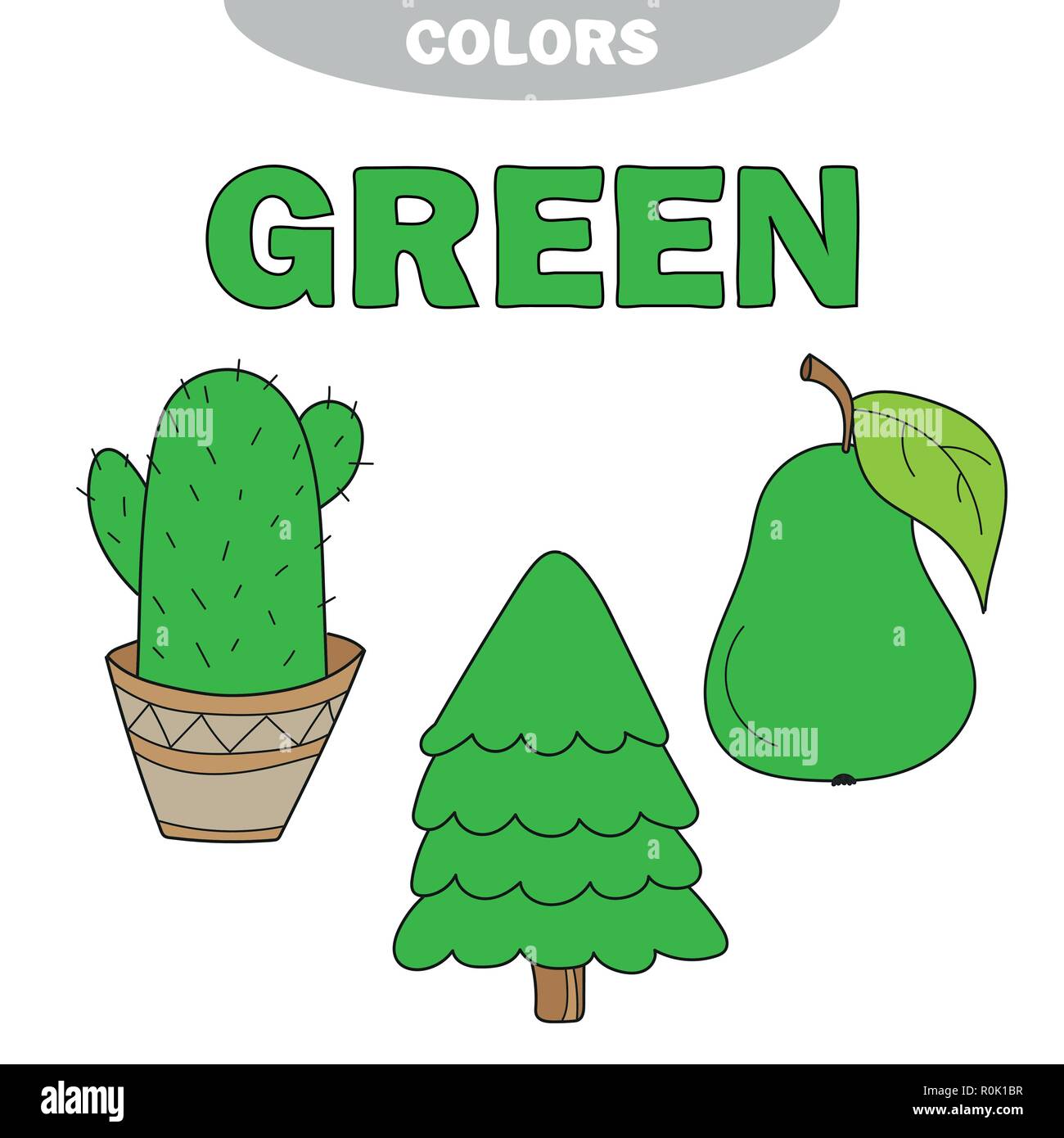 Green. Learn the color. Education set. Illustration of primary colors