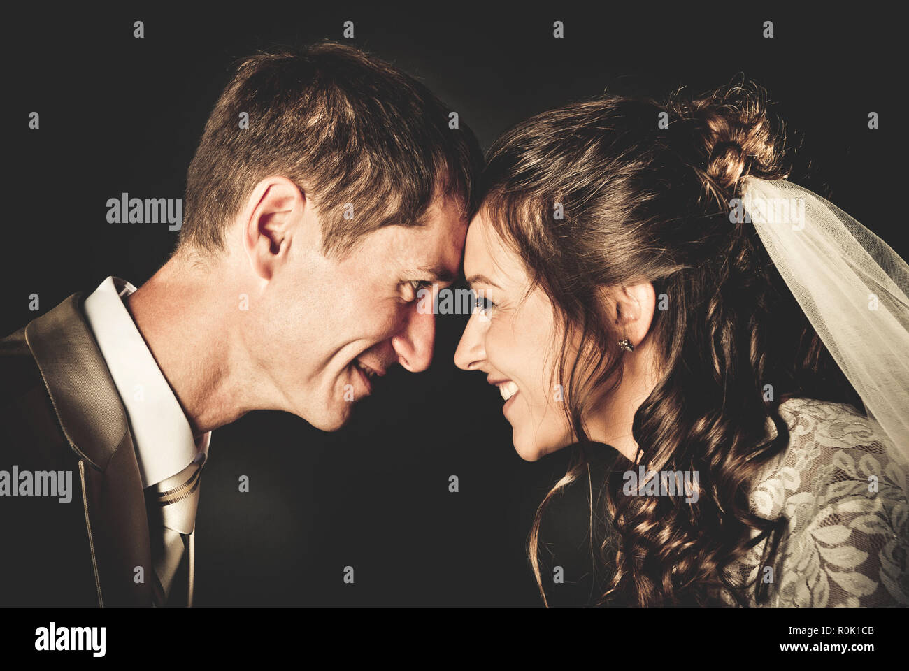 Bride And Groom On A Black Background Stock Photo 224153003 Alamy