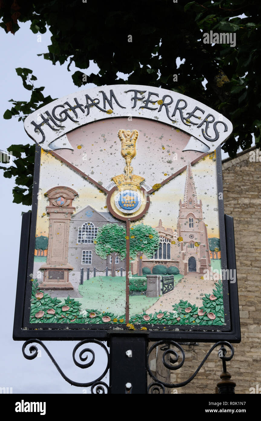 Town Sign, Higham Ferrers, Northamptonshire Stock Photo