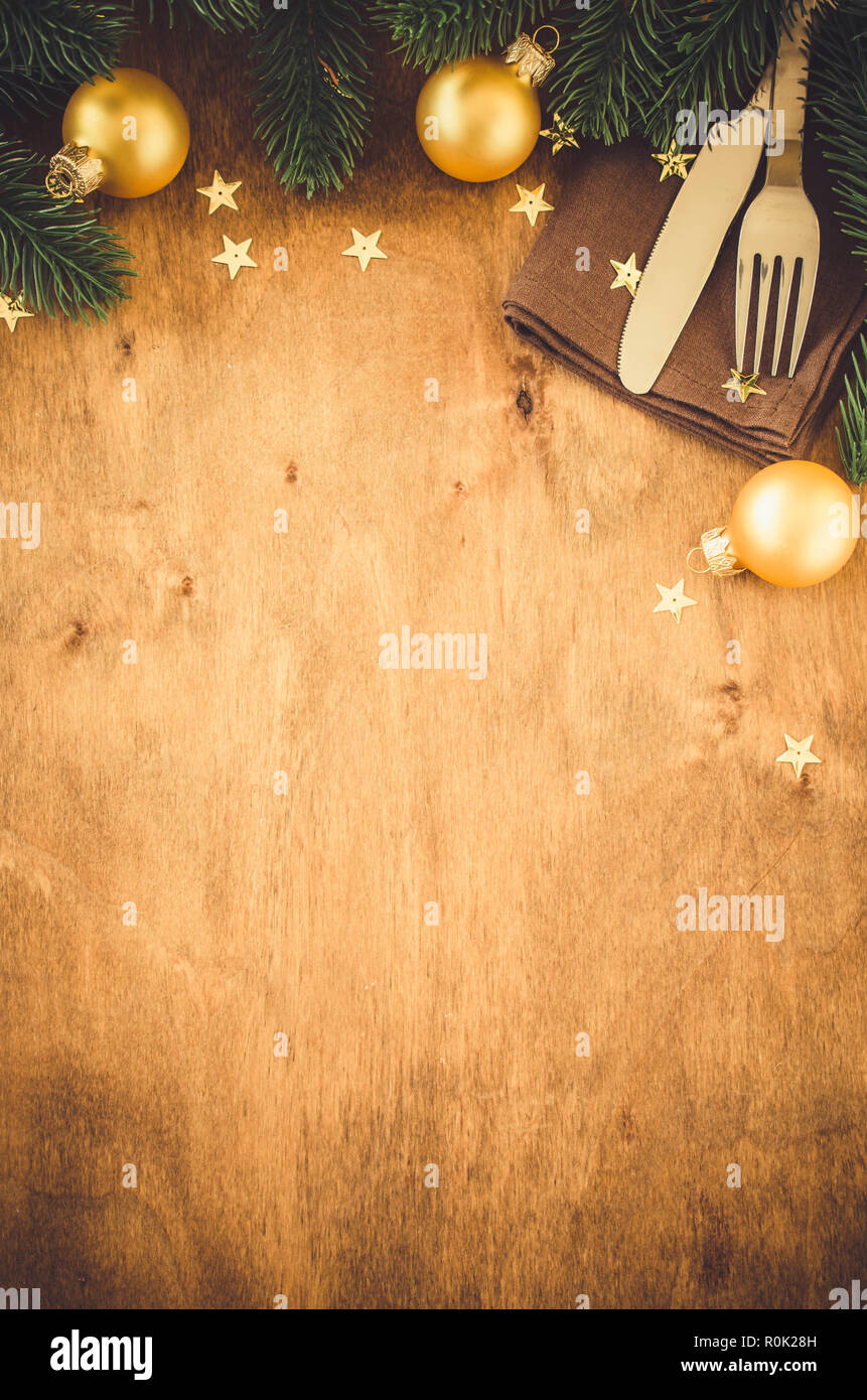 Download Background For Writing The Christmas Menu Winter Table Setting Christmas Tree Cutlery And Fir Branches Top View Copy Space Stock Photo Alamy PSD Mockup Templates