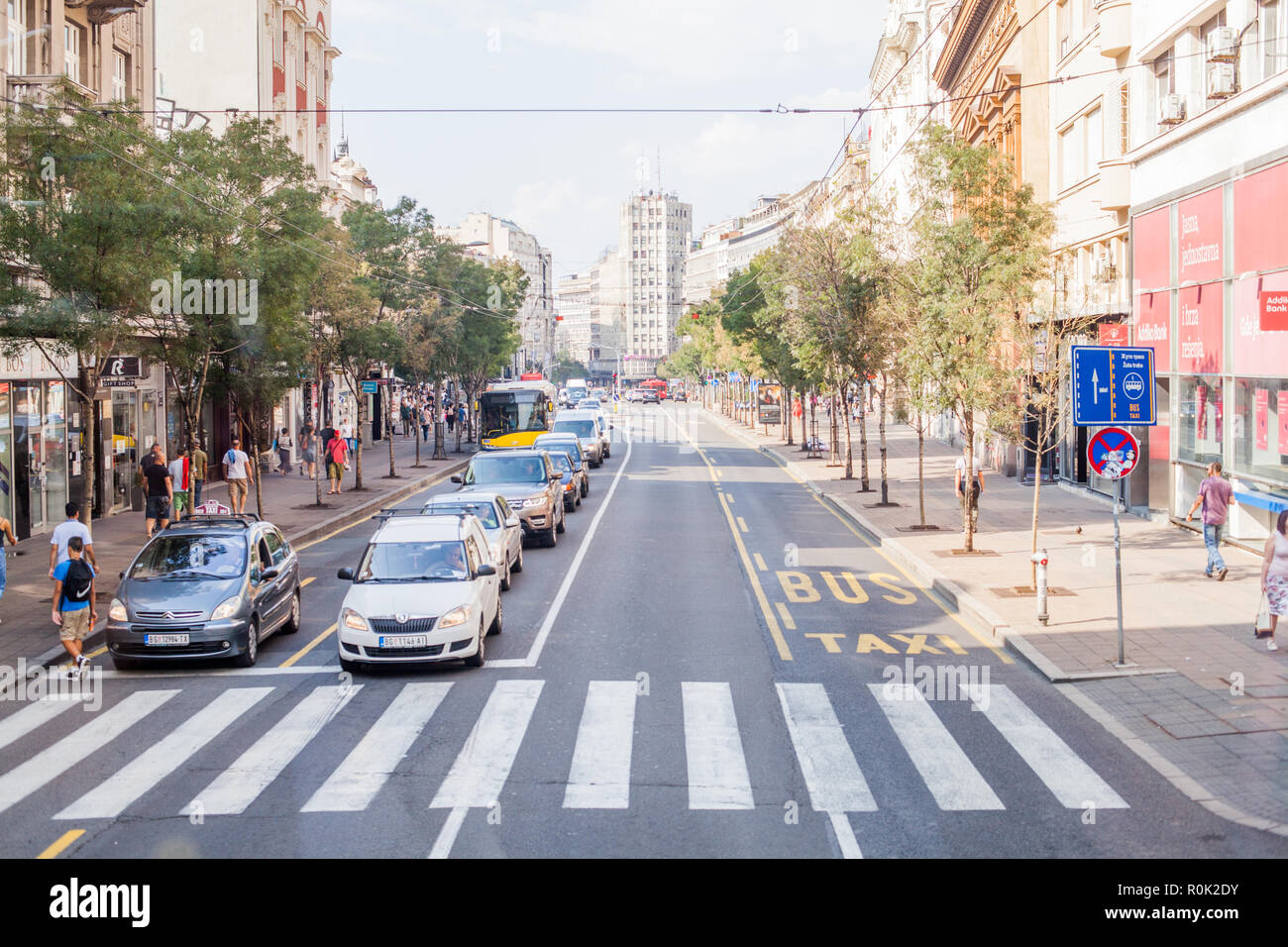 BELGRADE, SERBIA SEPTEMBER 09, 2018 Belgrade city street view of traffic and buildings Stock