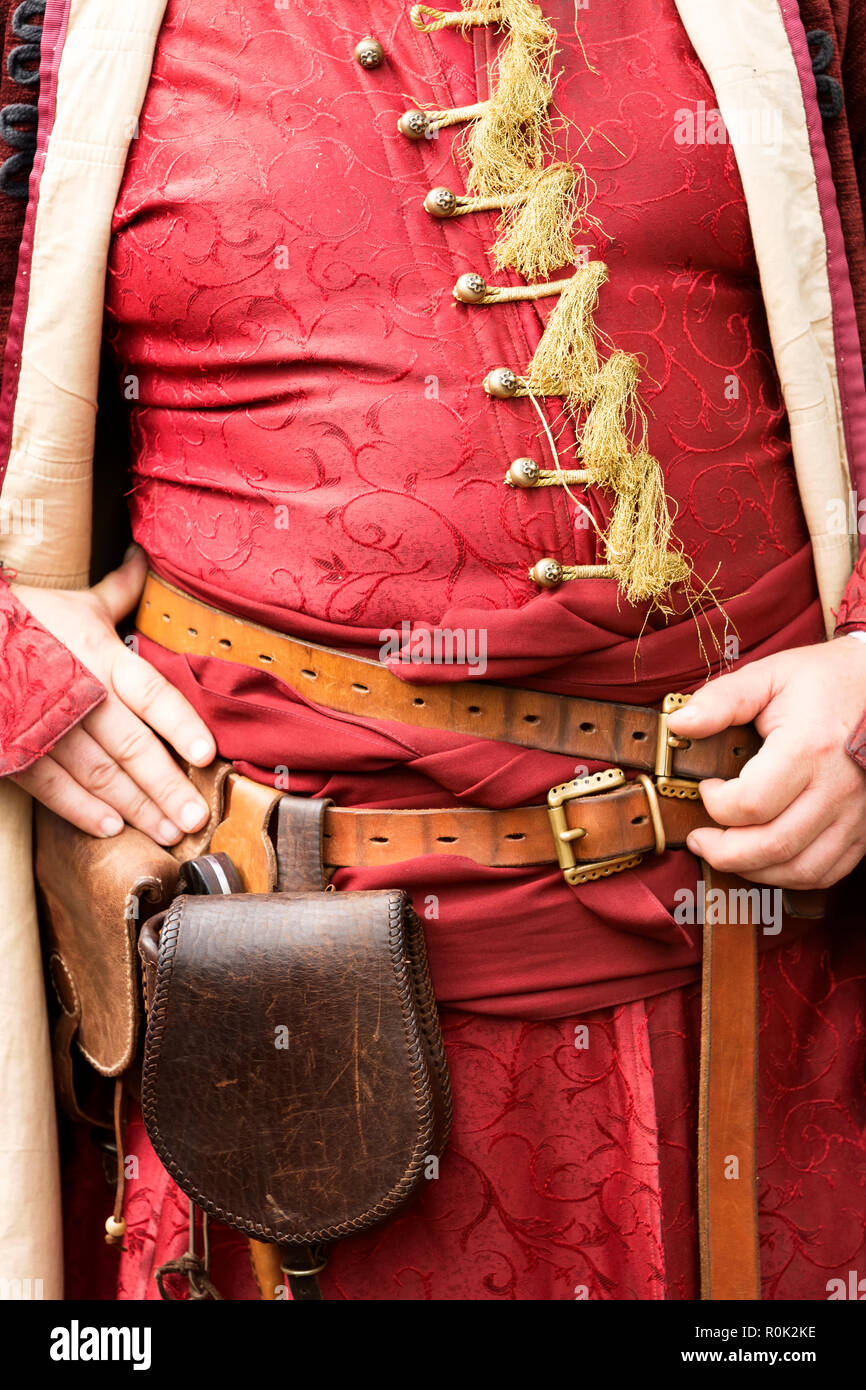 Detail of Gyulaffy Laszlo traditionalist banderium weapons and clothes in Badacsony in 09. September 2018, Hungary Stock Photo