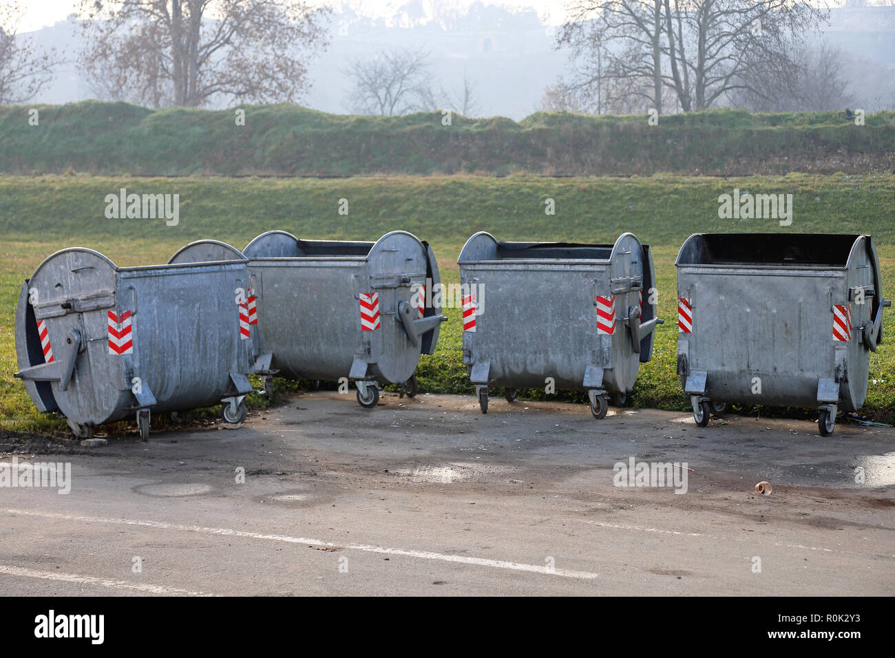 Four Big Metal Containers for Communal Garbage Waste Stock Photo Alamy