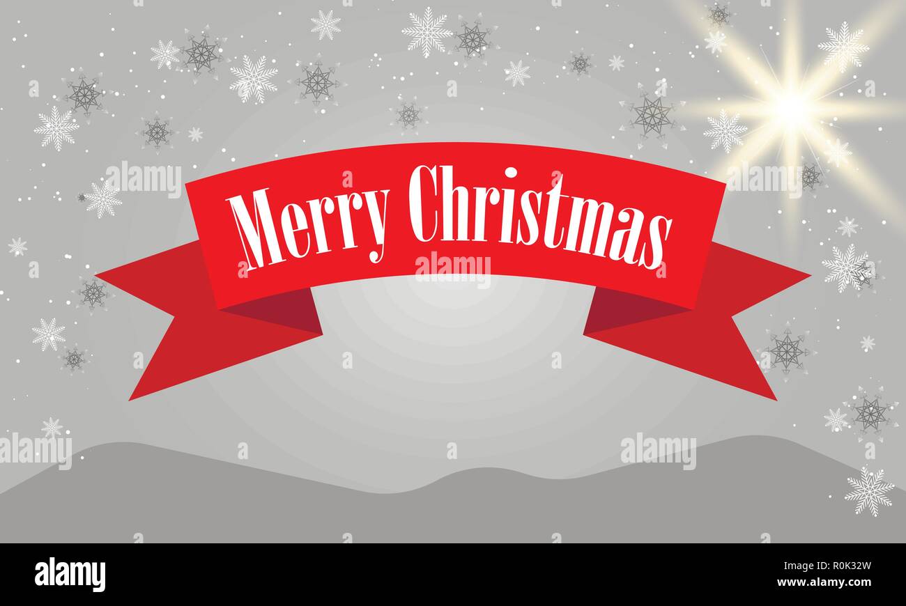 Merry Christmas lettering design with white snowflakes on gray gradient background. Vector illustration EPS10 Stock Vector