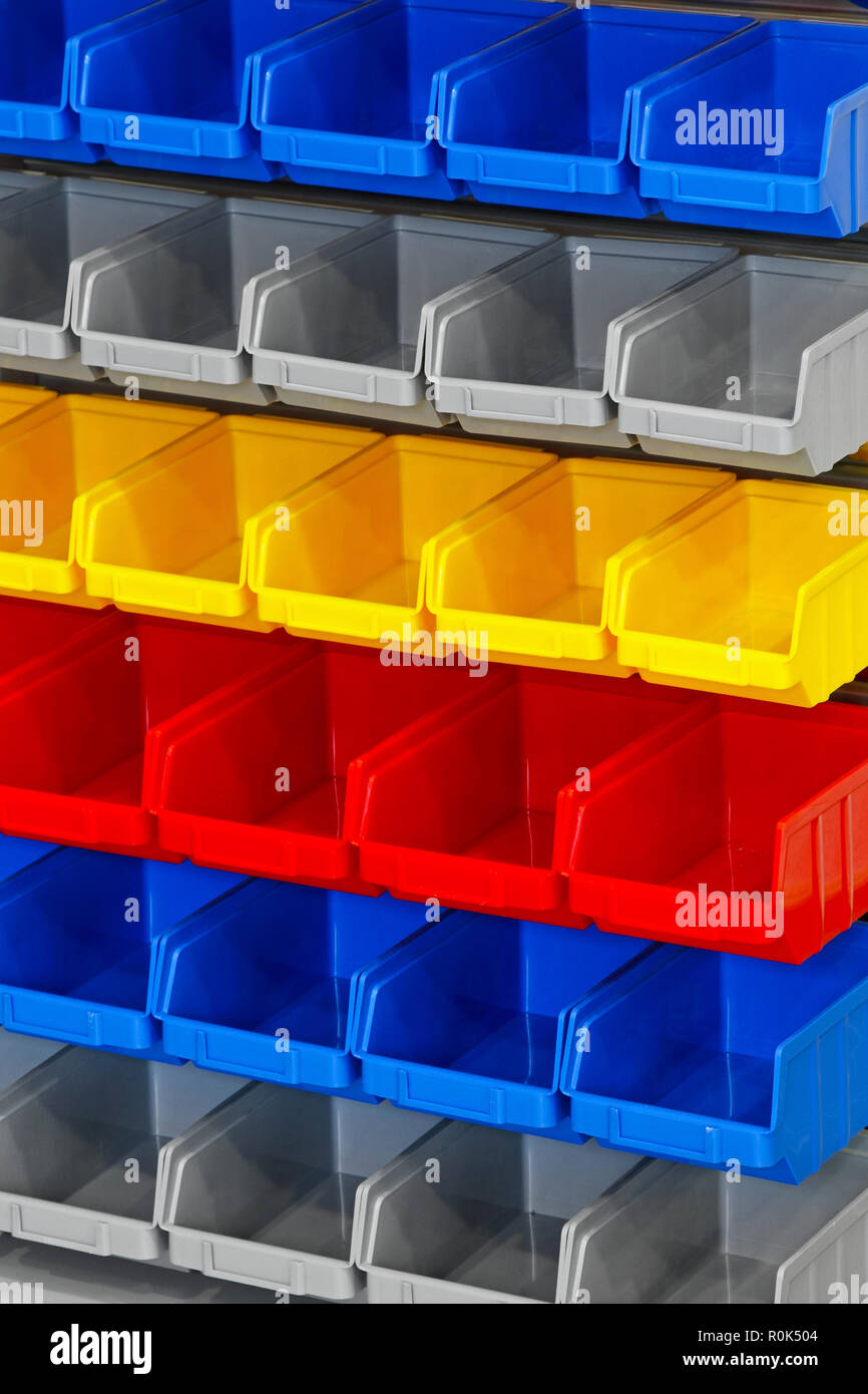 plastic organizer bins on Storage Bins Racks In Warehouse High Resolution Stock Photography And Images Alamy