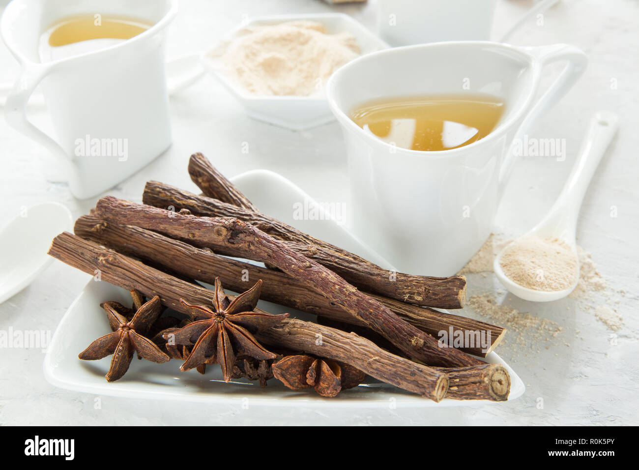 anise tea and liquorice roots on the table Stock Photo Alamy