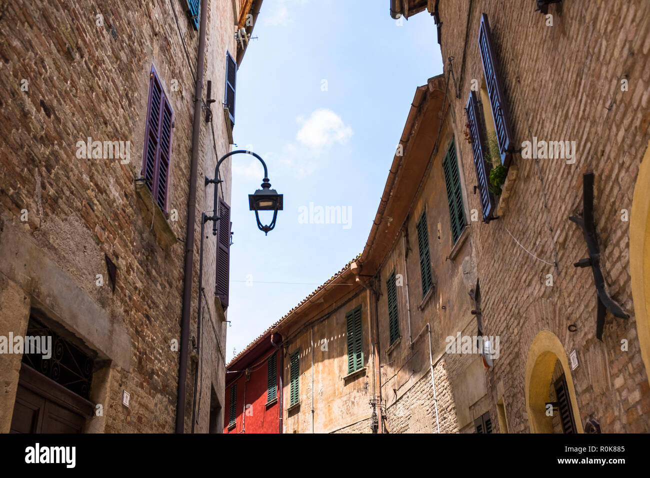 Scenes and details from the charming Italian village of Corinaldo, in the Marche region of Italy Stock Photo