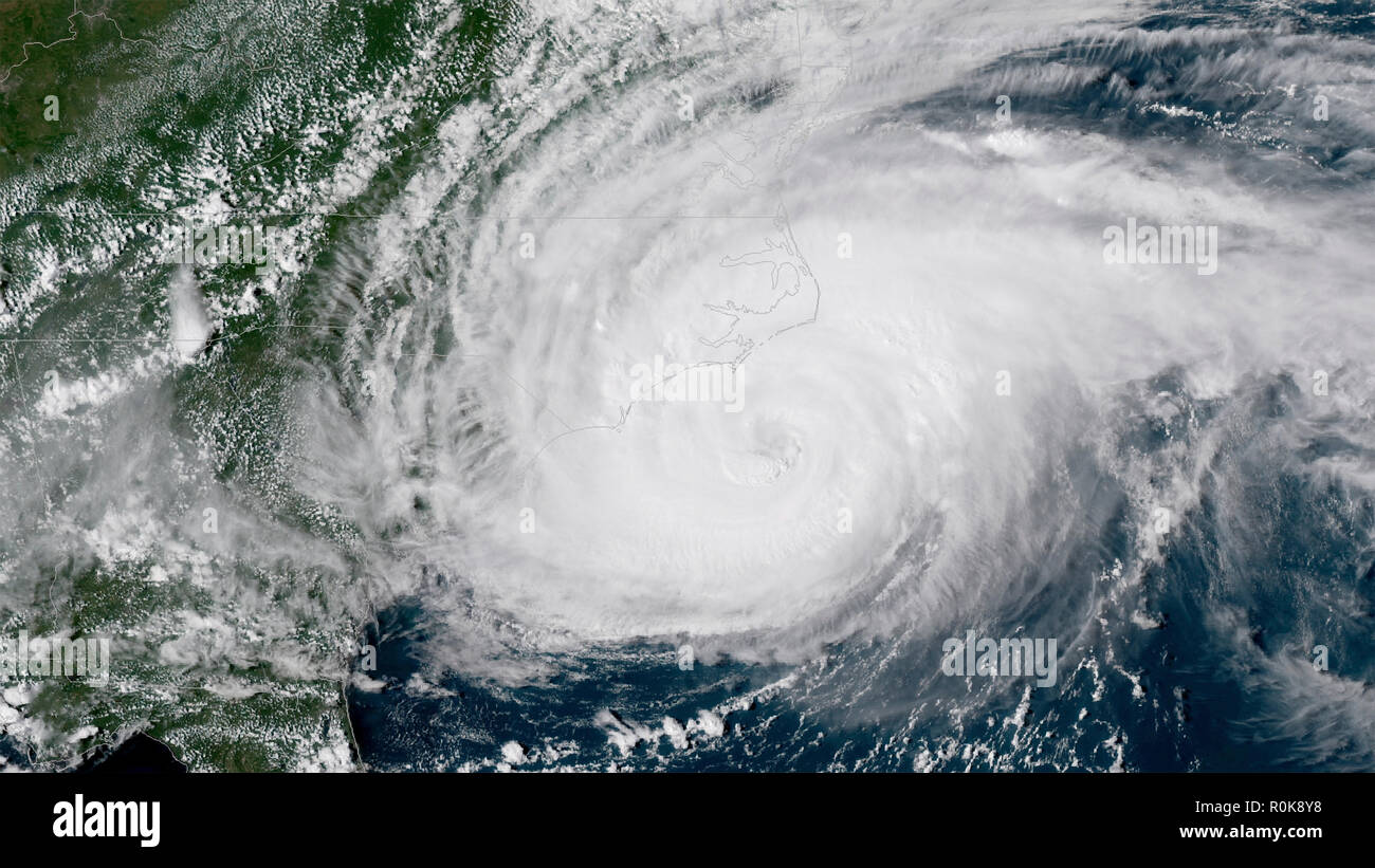 The outer bands of Hurricane Florence battering the North Carolina coast. Stock Photo