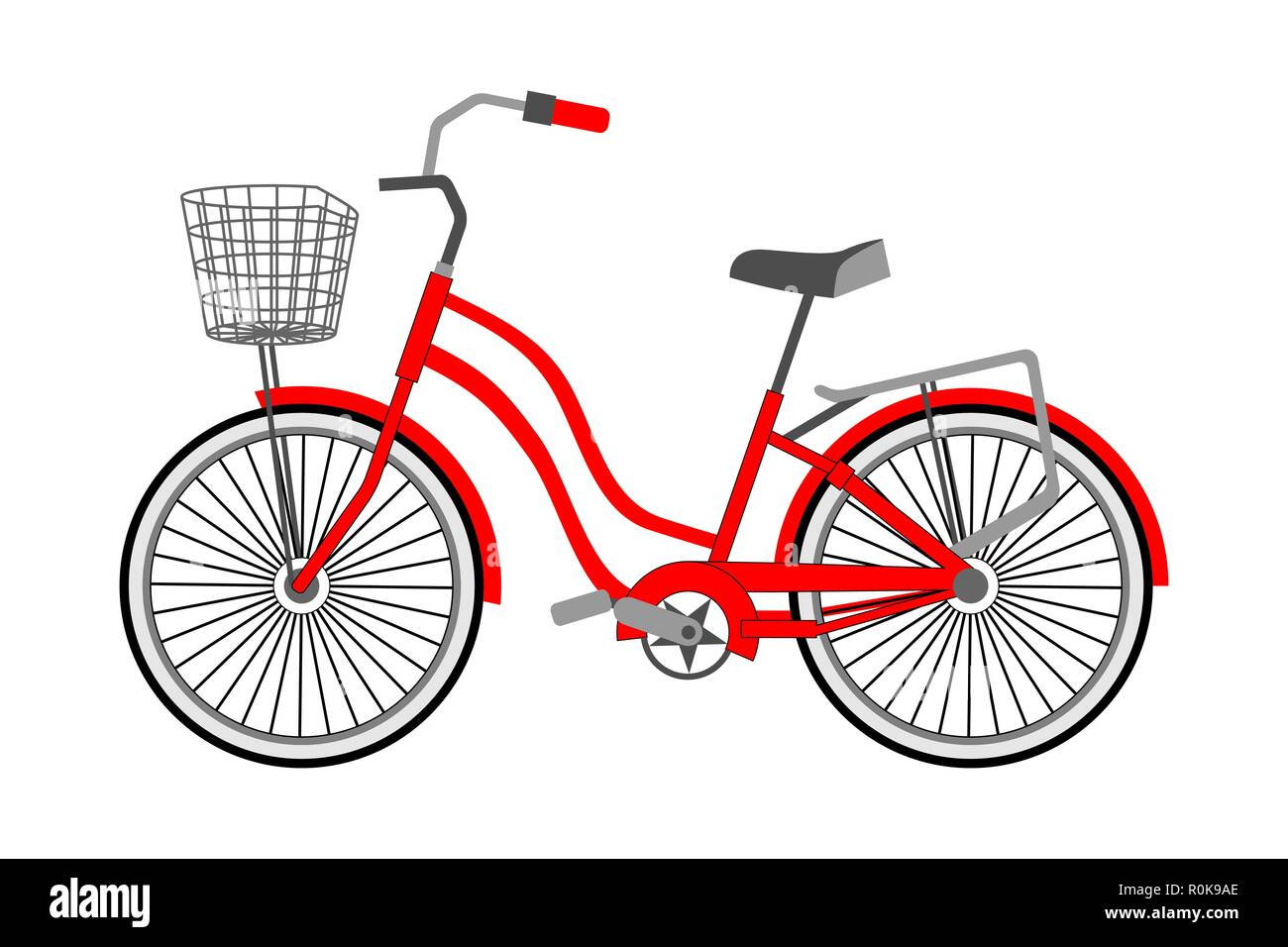 Vector flat illustration of a city bicycle. Single bike with front wicker basket. Cycling concept, isolated. Trendy symbol for catalogs, information,  Stock Vector