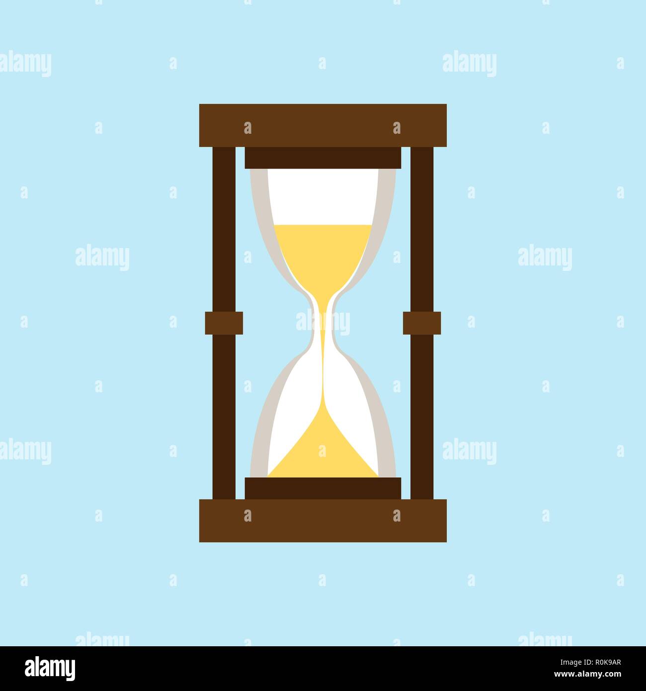 Vector illustration of an hourglass. Sandglass on a light blue background. Modern flat style. Trendy concept for presentations, business, infographic, Stock Vector