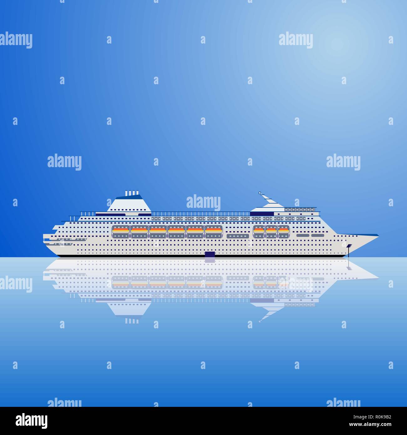 White modern transatlantic cruise liner ship on a blue background. Realistic vector illustration. Stock Vector