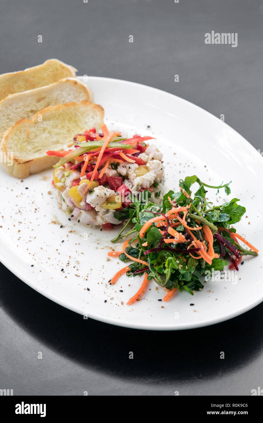 raw marinated sea bass fish ceviche salad modern gourmet fusion cuisine