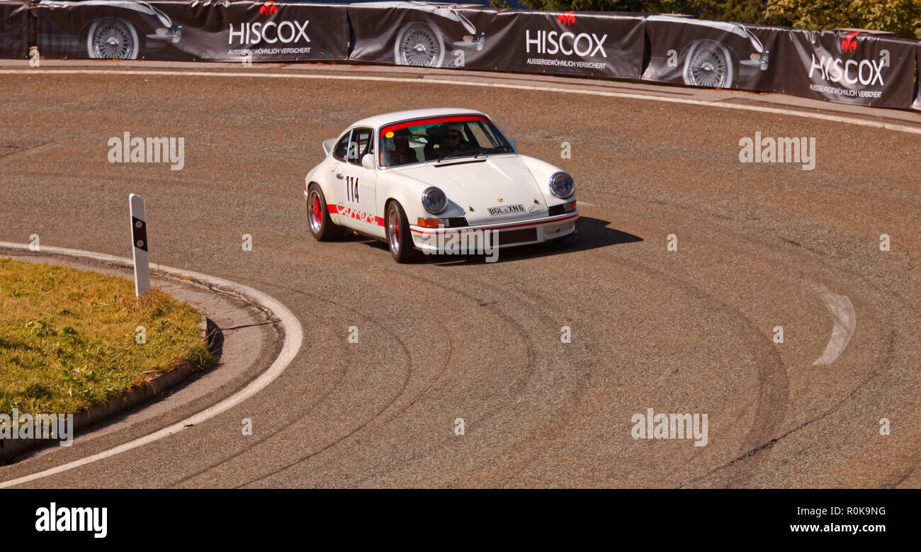 Berchtesgaden, Germany at 2016-09-24: Second round of Historical Racing cars - International Edelweiss Hillclimb at Rossfeld Panorama road (Rossfeld P Stock Photo