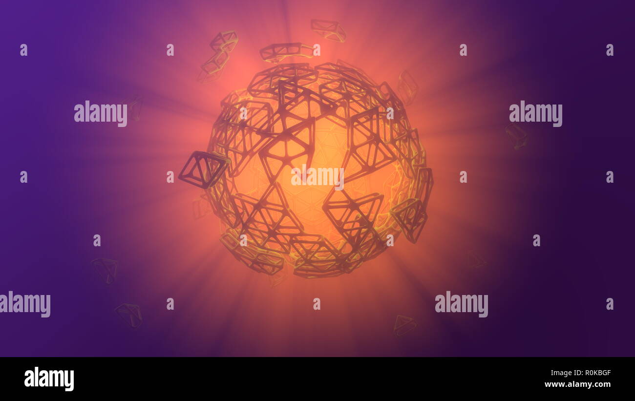 Abstract 3d rendering concept of high poly sphere with chaotic mesh ...
