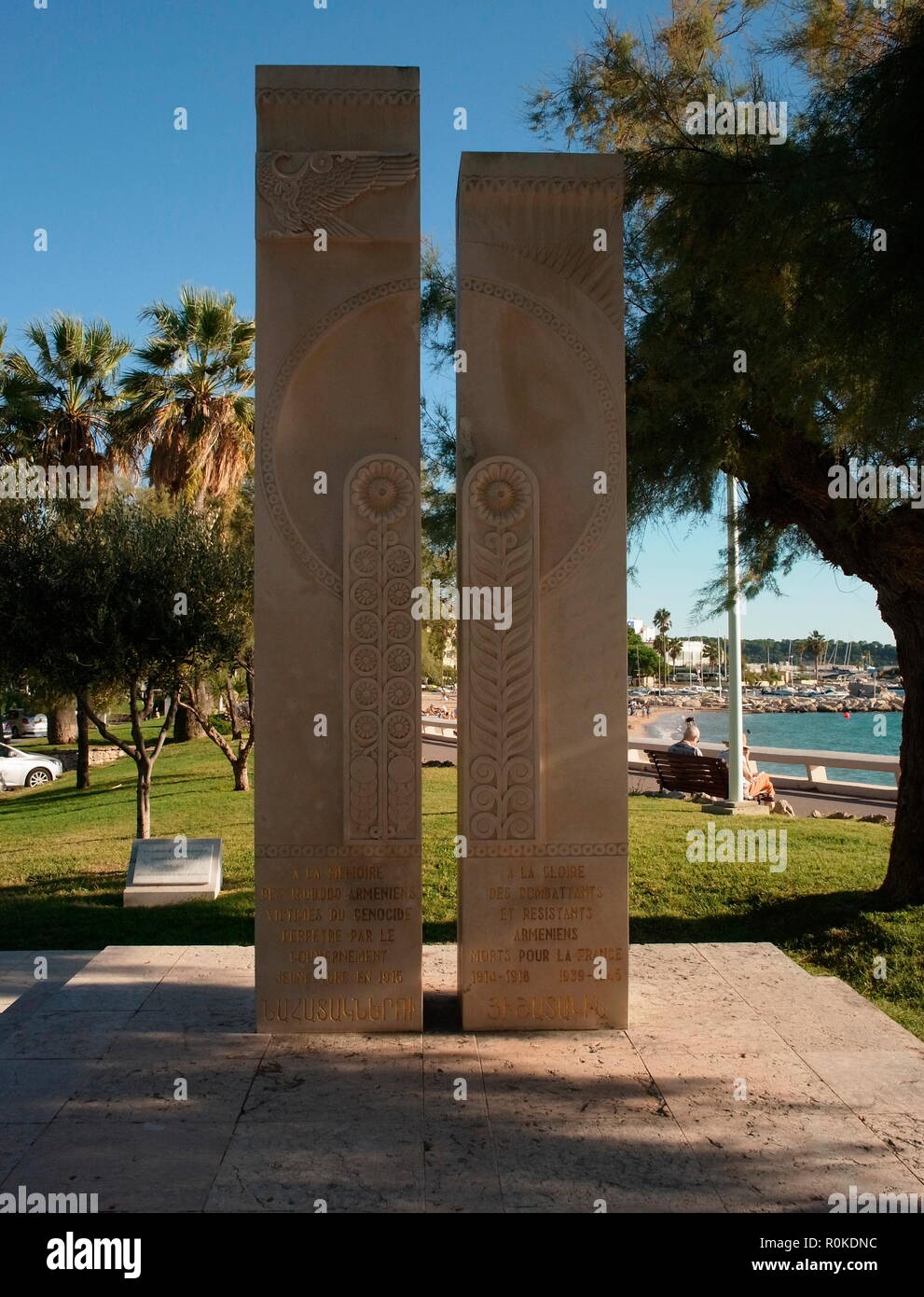 AJAXNETPHOTO. 2018. CANNES, FRANCE. - MEMORIAL MONUMENT TO 150,000 ARMENIANS KILLED IN A GENOCIDE IN 1915 AND TO MEMBERS OF THE ARMENIAN RESISTANCE WHO DIED FOR FRANCE IN BOTH WORLD WARS; (1914-18 AND 1939-45). PHOTO:JONATHAN EASTLAND/AJAX REF: GXR180310 703 Stock Photo