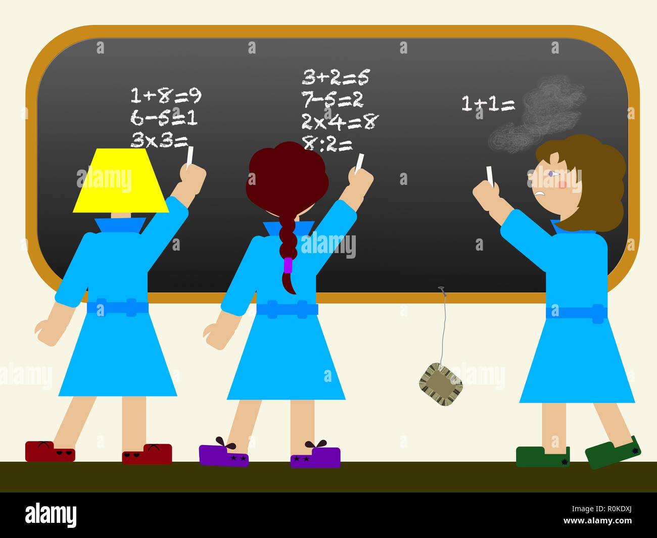 Child at school with learning disability (dyscalculia) attend to a math lesson Stock Photo
