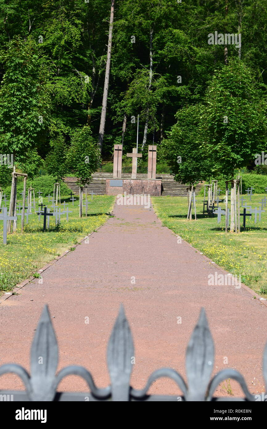 Reimsbach ww2 cemetery is build on a parcel of about 6800 m² there is a burial ground and a forecourt, which are spatially separated by an iron gate. Stock Photo