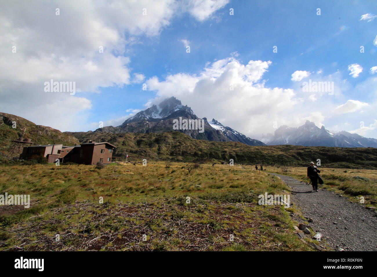 Path to mountain lodge inTorres del Paine National Park, Chile Stock Photo
