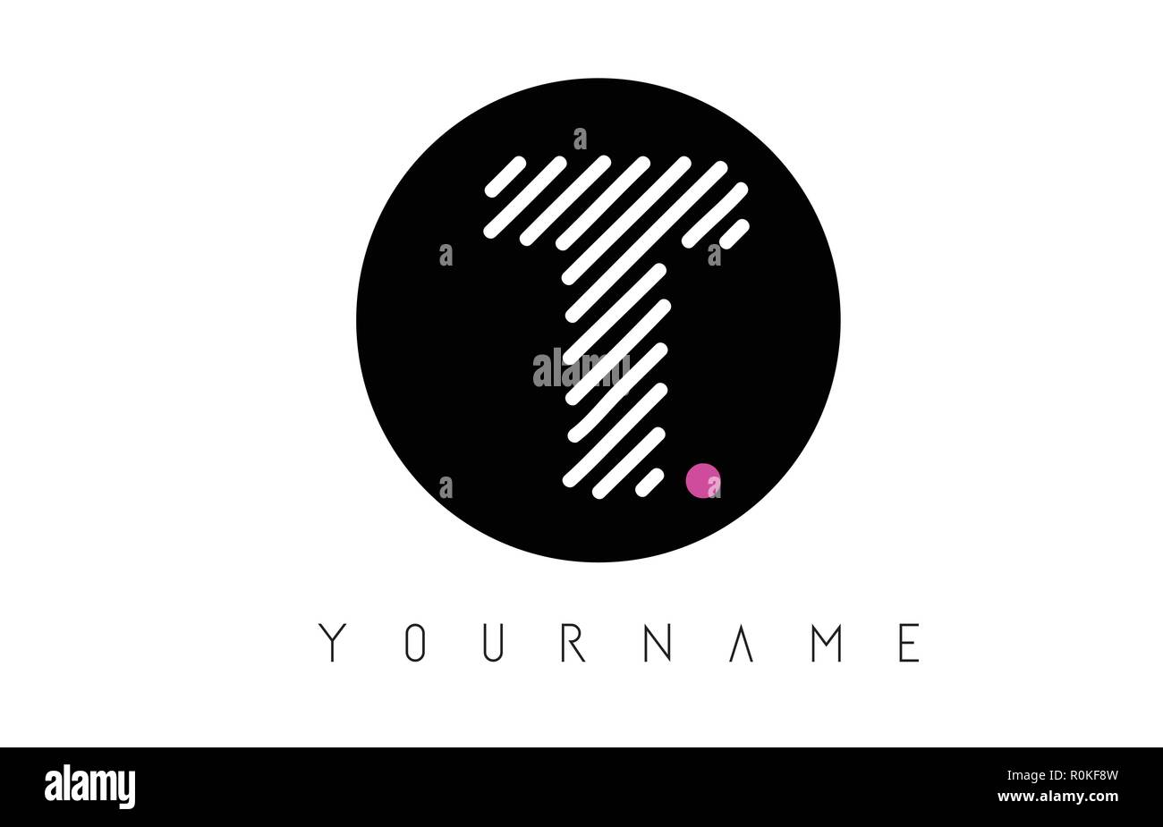 T Letter Logo Design with White Lines and Black Circle Vector ...