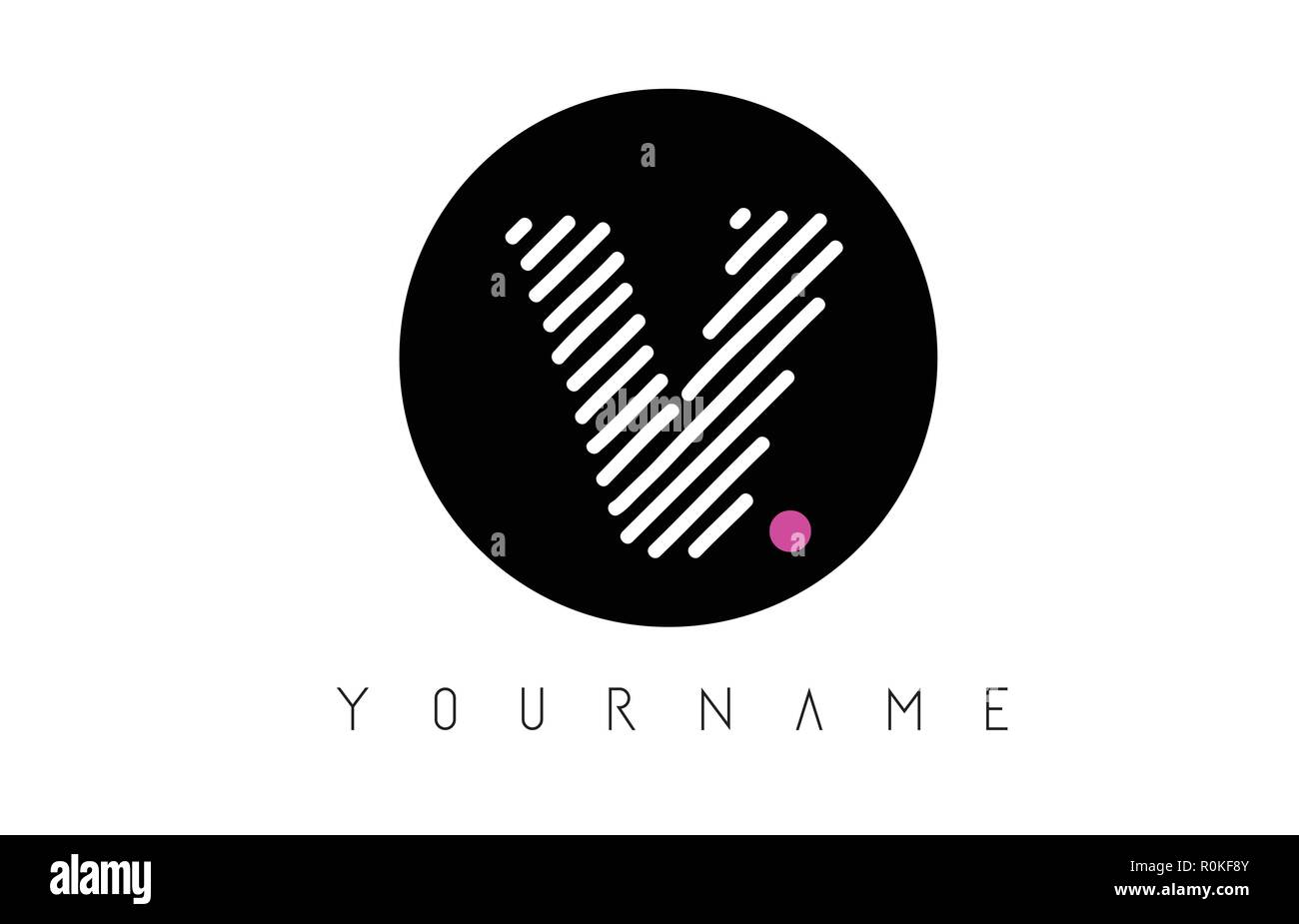 V Letter Logo Design with White Lines and Black Circle Vector ...