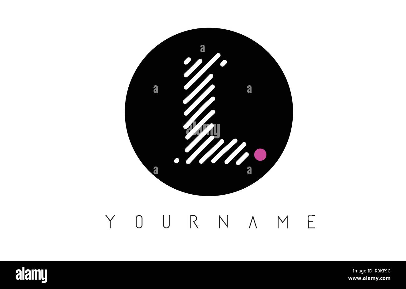 L Letter Logo Design with White Lines and Black Circle Vector ...