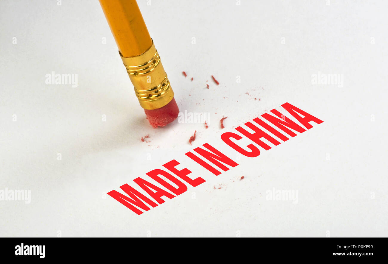Erase away Made in China. Stock Photo