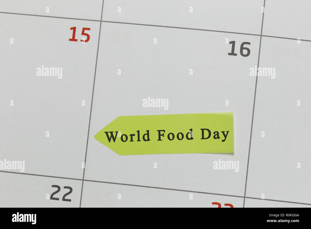 Calendar on 16 in world food day and have copy space for input idea to work concept. Stock Photo
