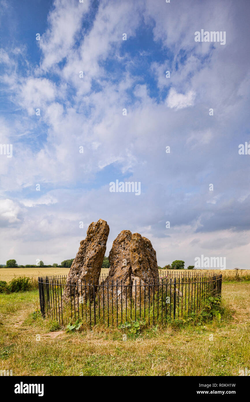 The Whispering Knights, the remains of a portal dolmen in the Rollrights area of Oxfordshire. Stock Photo