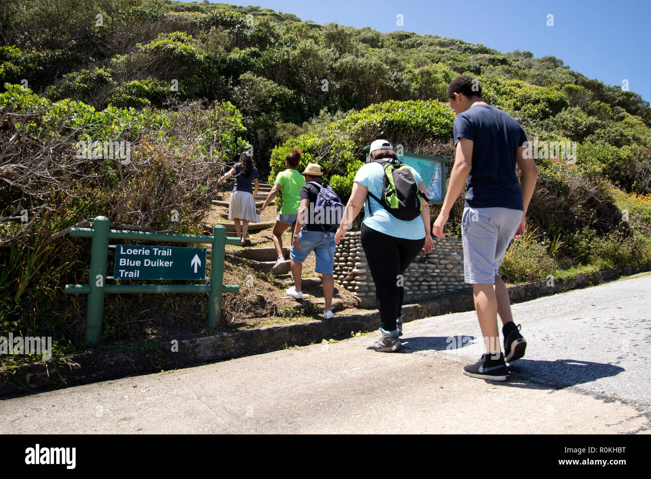 Hikers At The Start Of The Loerie And Blue Duiker Hiking Trail Stock