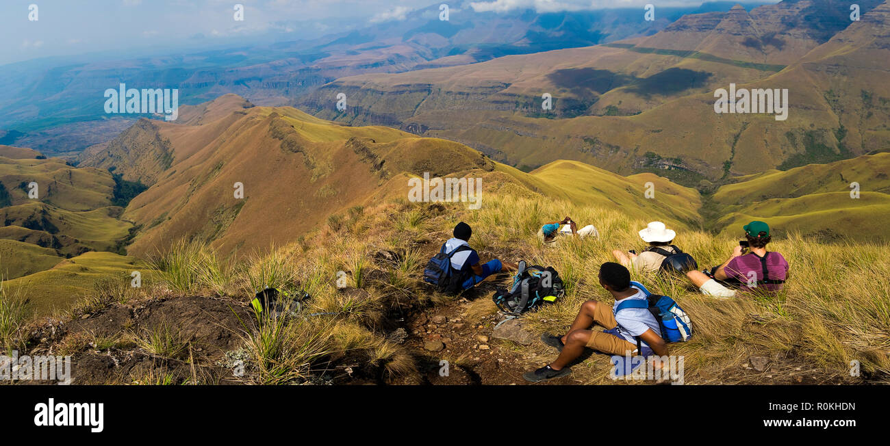 Hiking in the Drakensberg Stock Photo