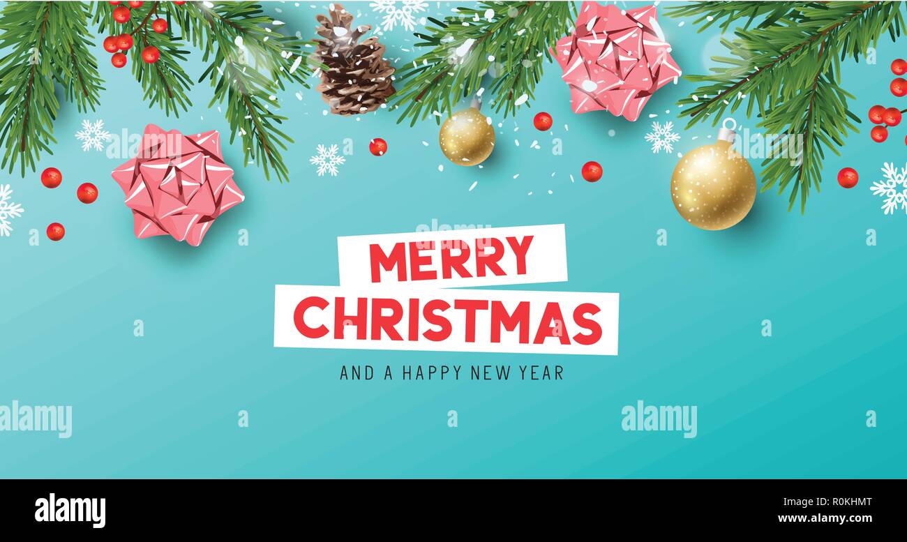 A festive christmas banner design with fir branches, bows, pine cones ...