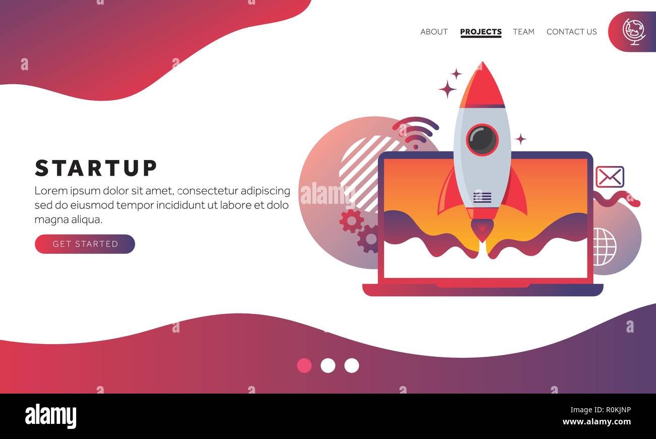 Startup company. Modern rocket launch web page illustration Stock ...