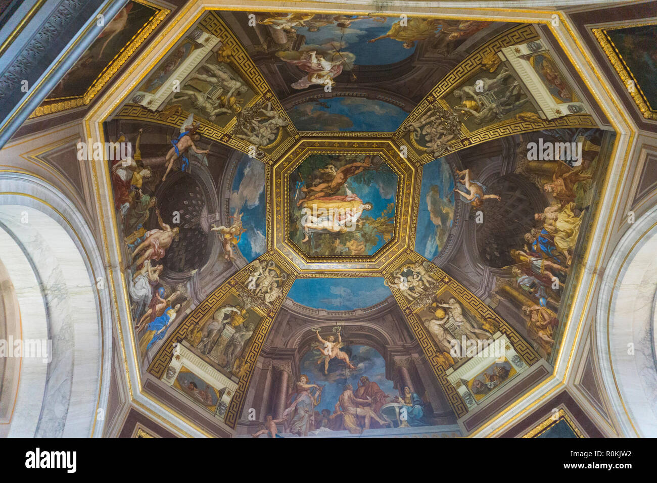 ROME, ITALY - June 21st 2018: Ornate classical paintings on the ceilings inside the Vatican Museum in Rome, Italy Stock Photo