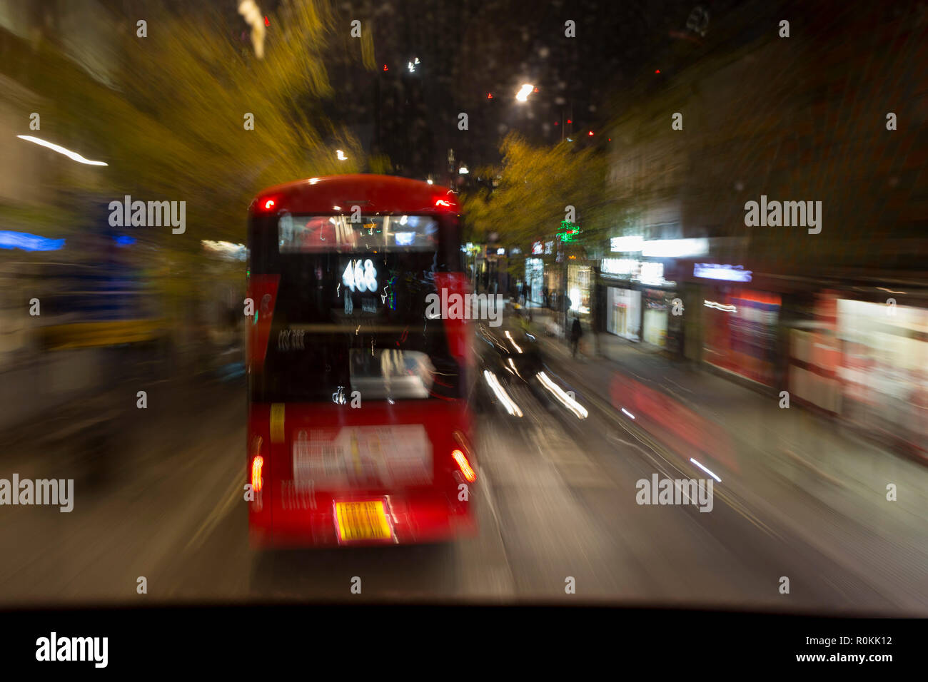 A blurred bus journey along the Walworth Road, on 6th November 2018, in London, England. Stock Photo