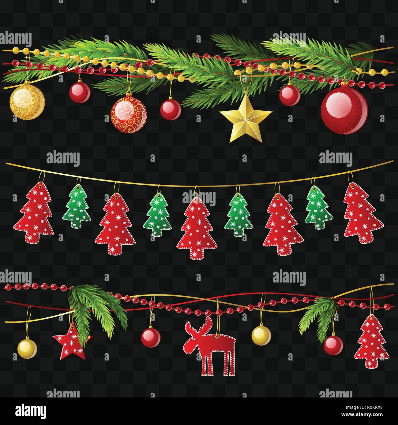 Christmas garlands - set of modern vector realistic isolated elements ...