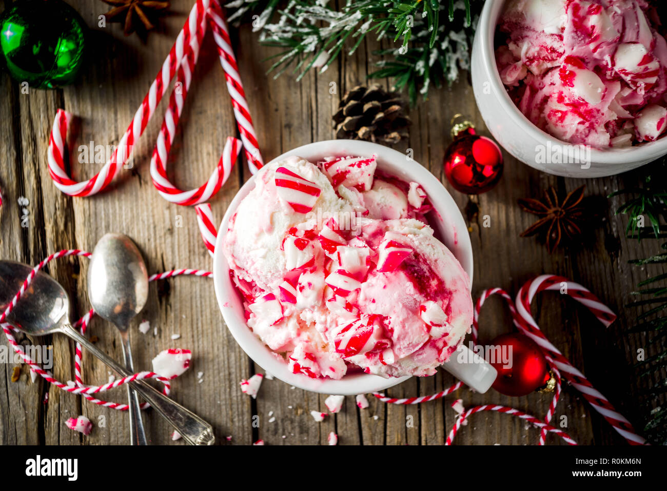Christmas Dessert Homemade Peppermint Candy Cane Ice Cream In Two