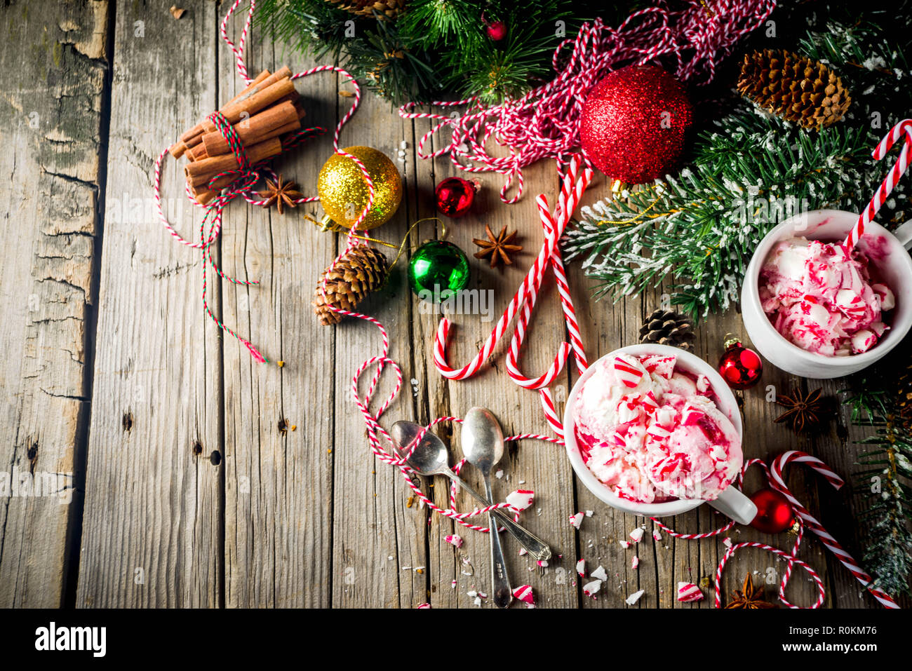 Christmas Dessert Homemade Peppermint Candy Cane Ice Cream In Two