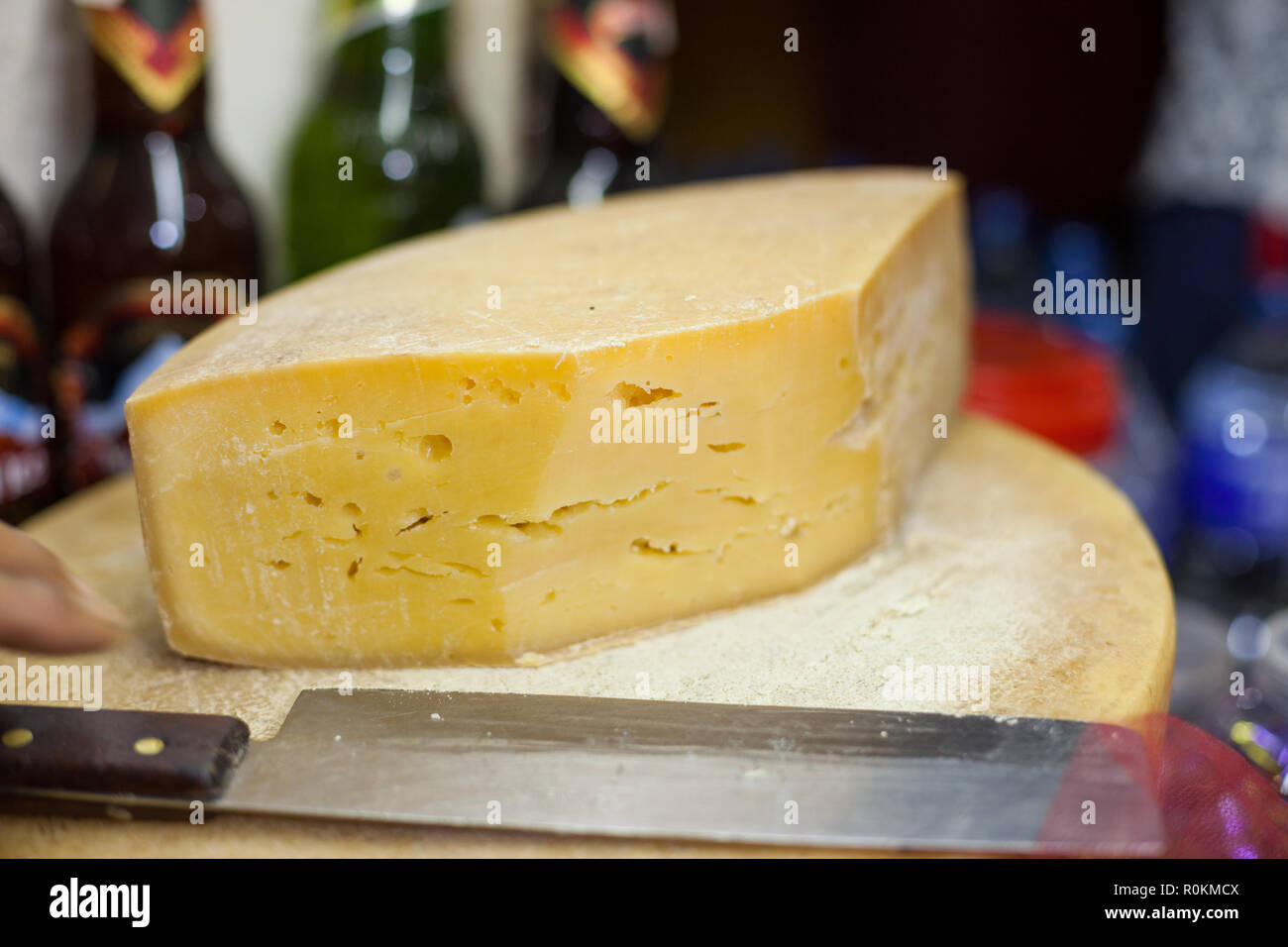 Wheel of yak cheese at a shop in Nepal Stock Photo Alamy