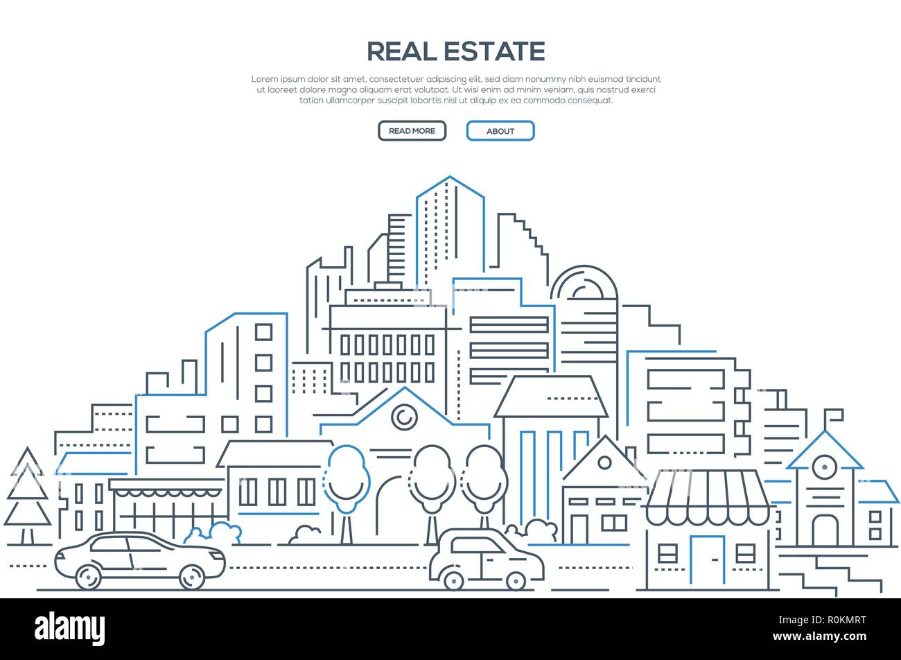 Real estate - modern line design style web banner Stock Vector Image ...