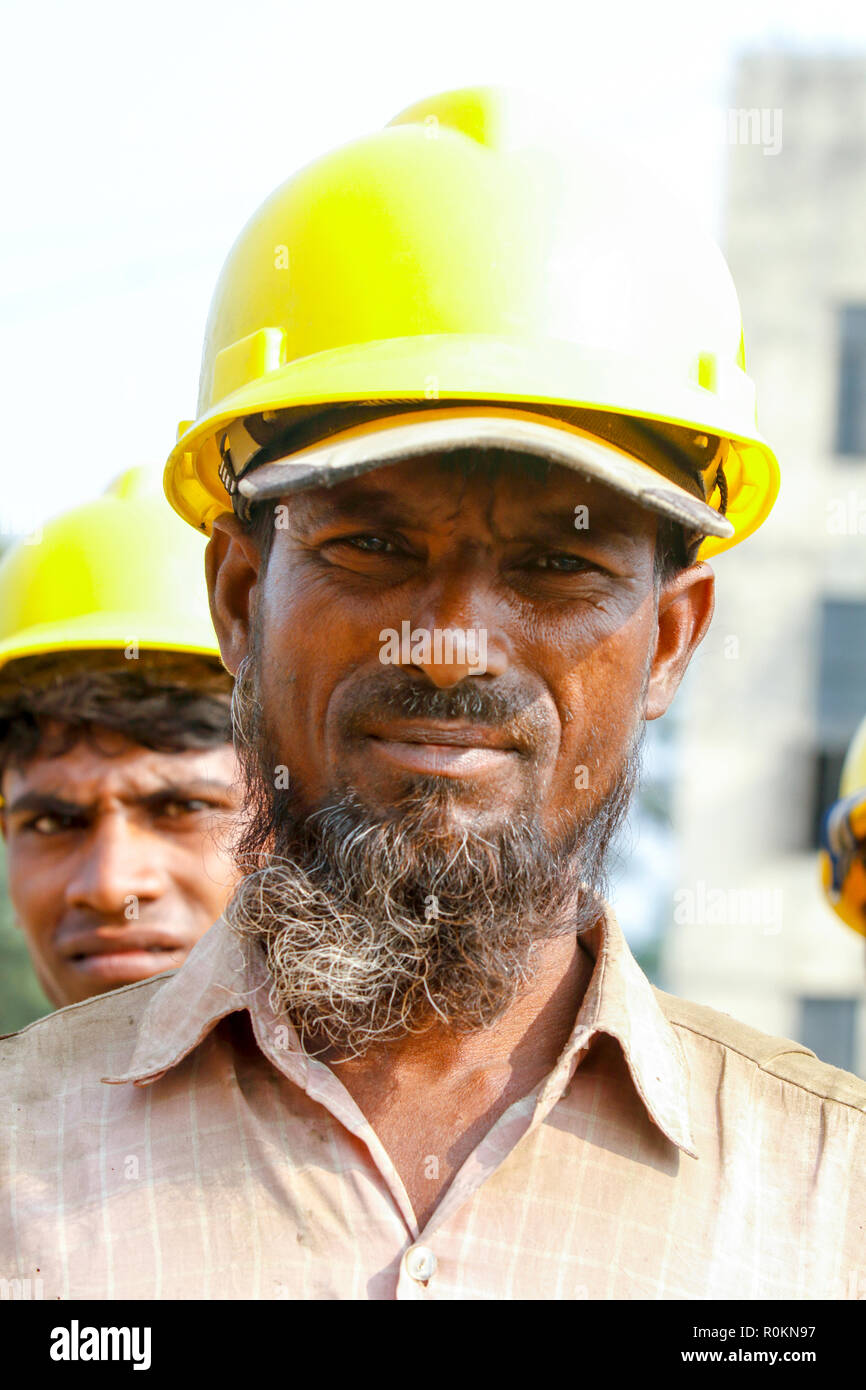 Portrait of a labourer of ship- breaking yard. Bangladesh is dependent on ship-breaking industry for 80% of its steel needs. Chittagong, Bangladesh. Stock Photo