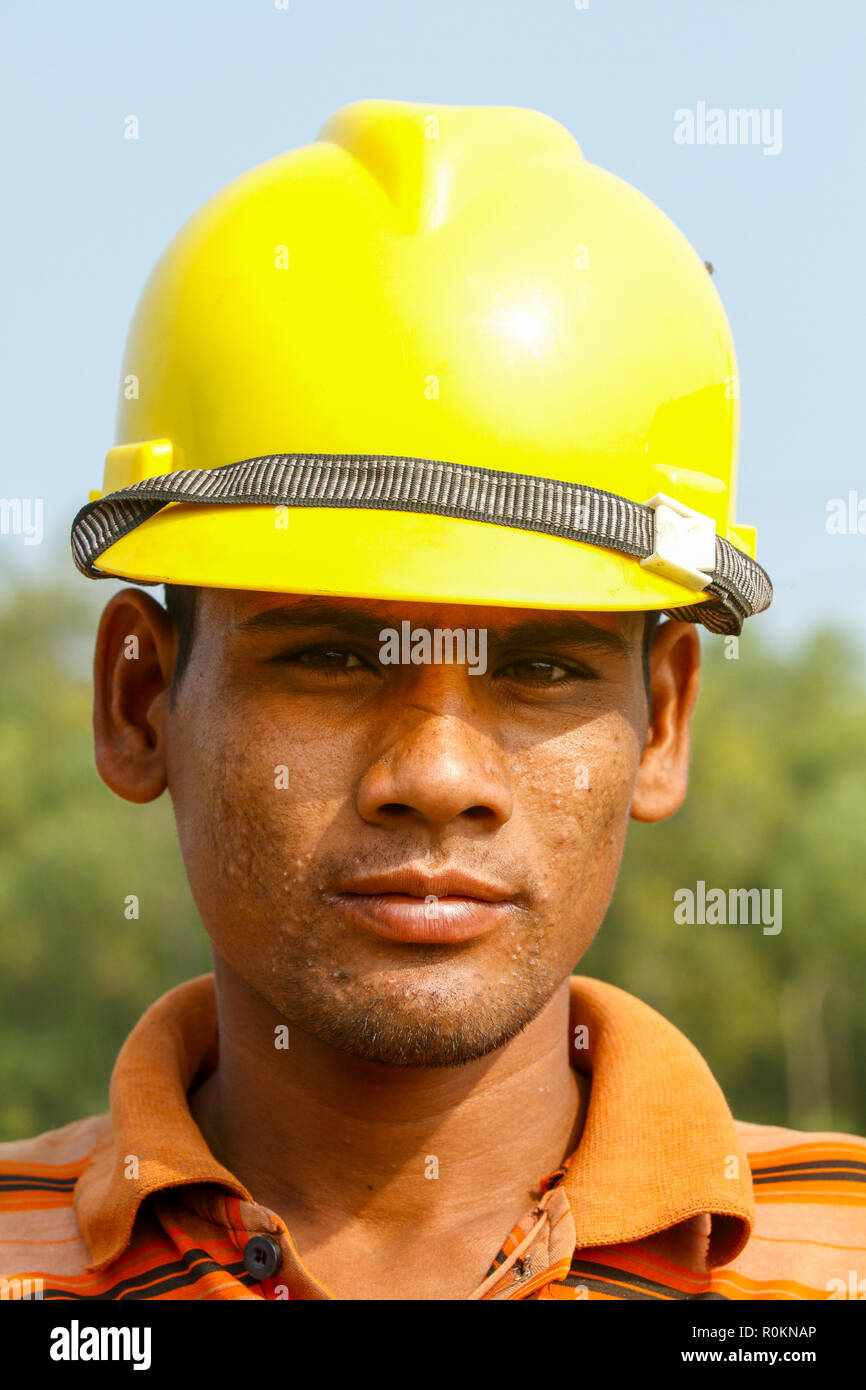 Portrait of a labourer of ship- breaking yard. Bangladesh is dependent on ship-breaking industry for 80% of its steel needs. Chittagong, Bangladesh. Stock Photo