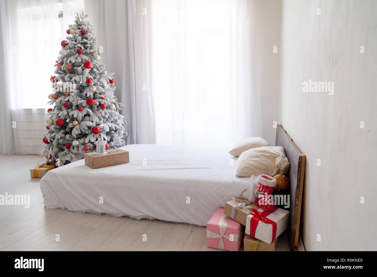 Christmas Decor Bedroom Tree Gifts New Year Holidays Stock