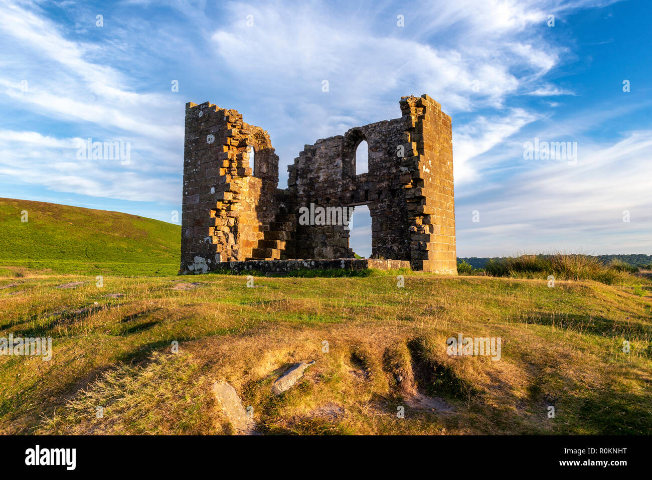 The ruin of Skelton Tower overlooking Newtondale in the North Yorkshire Moors National Park Stock Photo