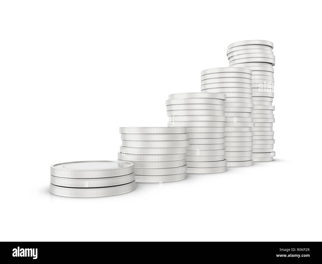 Silver coins on a white background. 3D illustration Stock Photo - Alamy