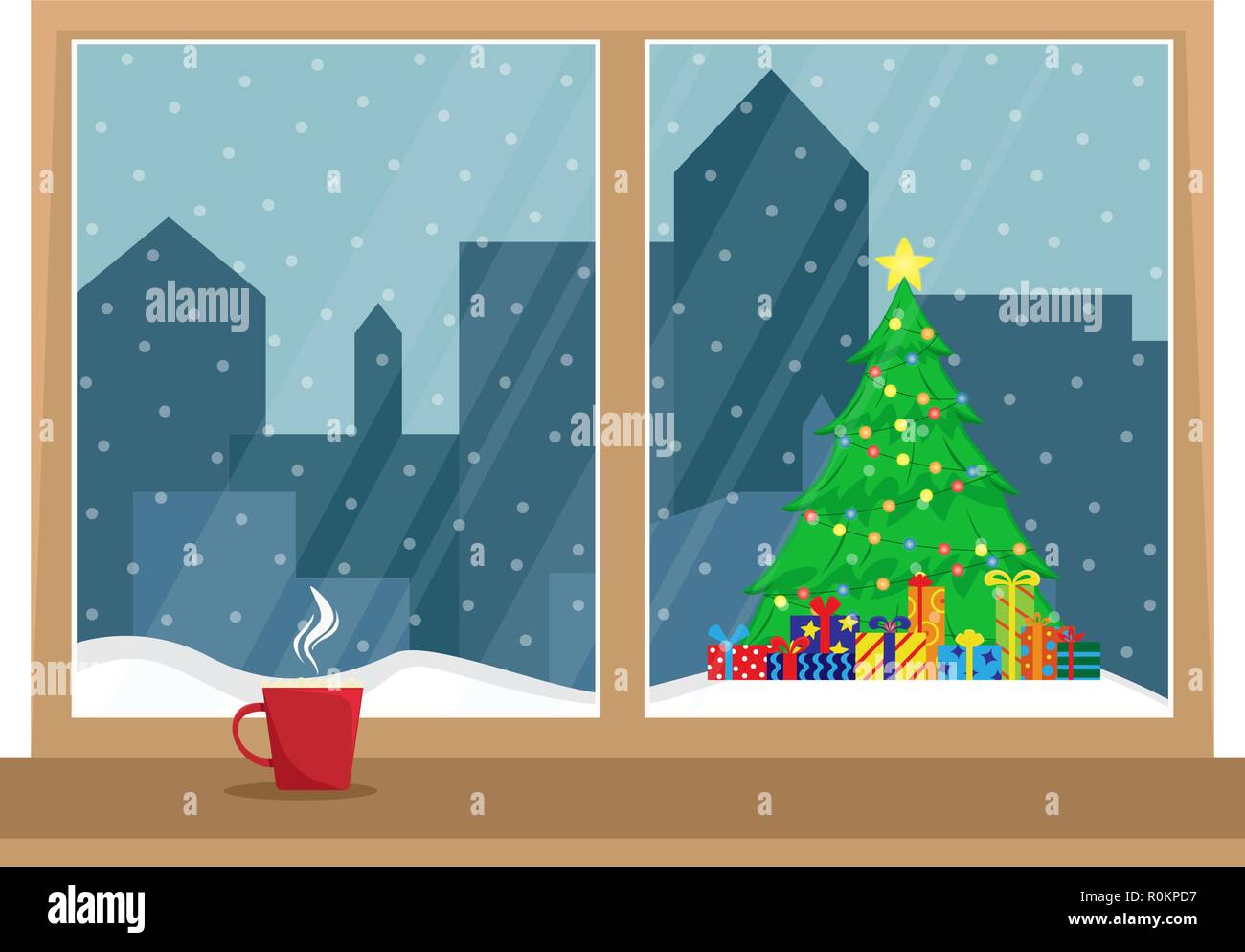 Window overlooking the Christmas tree under the snow. Christmas window. Flat cartoon illustration Stock Vector Image & Art - Alamy Window overlooking the Christmas tree under the snow. Christmas window. Flat cartoon illustration Stock Vector Image & Art - Alamy