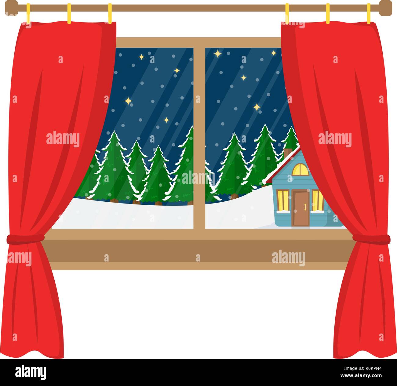 A window with a view of the decorated house in the woods. Christmas window. Flat cartoon illustration Stock Vector Image & Art - Alamy A window with a view of the decorated house in the woods. Christmas window. Flat cartoon illustration Stock Vector Image & Art - Alamy