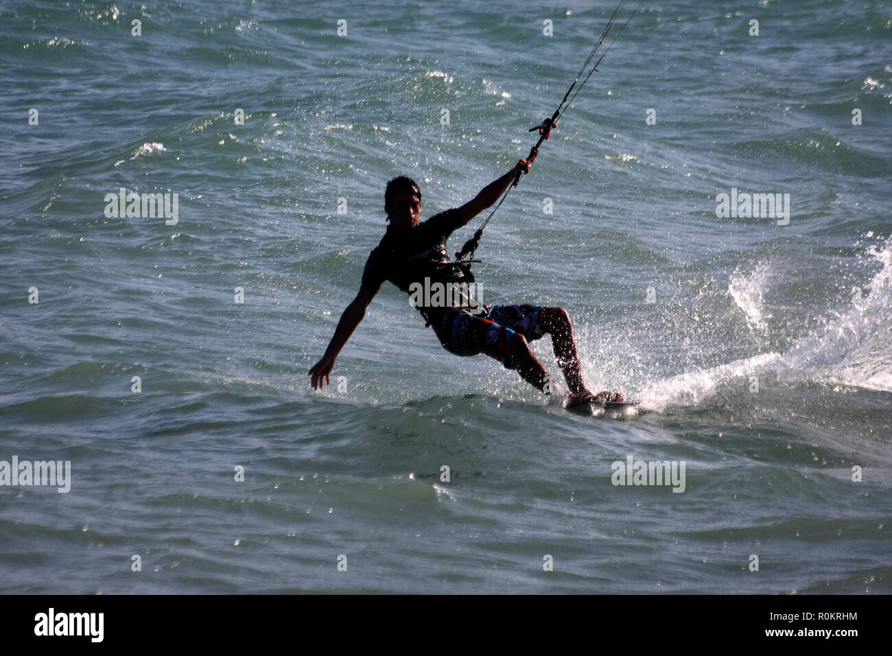 Wind and kite surfing at sea Stock Photo Alamy